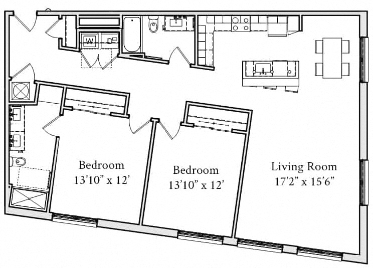 Floor plan for 2 beds, 2 baths, 1333 sqft